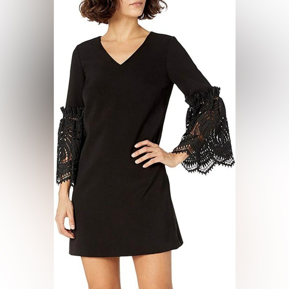 Tahari by Arthur S. Levine Black Bell Sleeve Shift Dress Women’s  Size 14 NWT